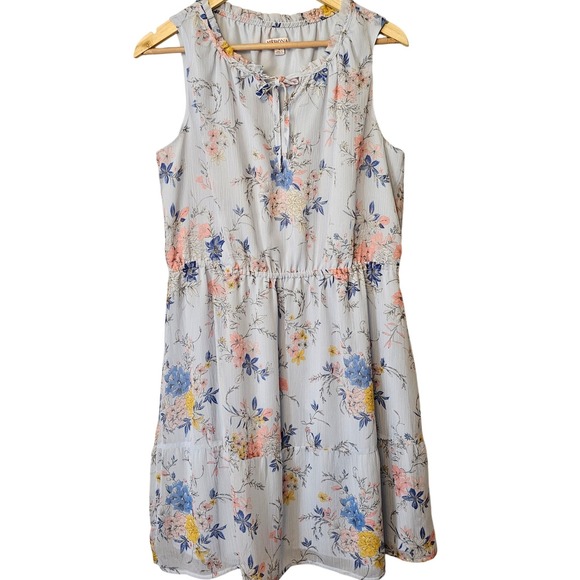 Merona Dresses & Skirts - Merona Womens Floral Sleeveless Tiered Chiffon Dress Light Blue Large VN1107216
